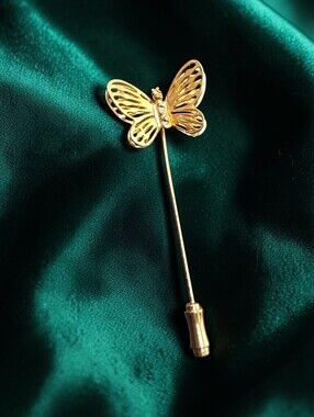Vintage Gold Tone Butterfly Stick Pin Lapel Hat Scarf Pin Openwork Wings